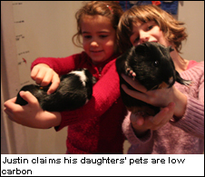 Justin's children with their pet guinea pigs