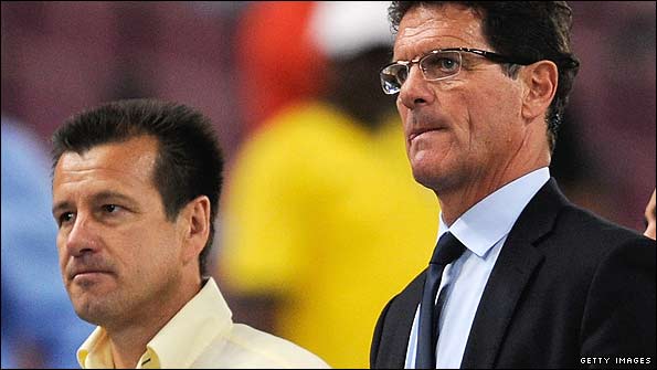 Dunga (left) with England coach Fabio Capello