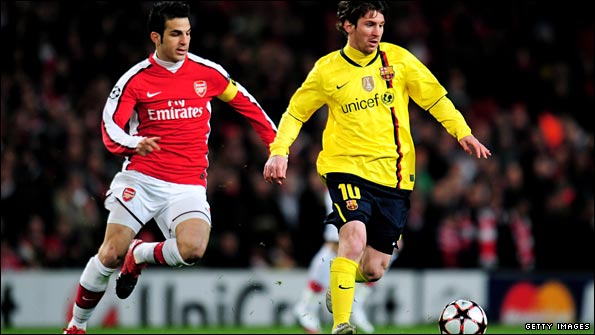 Cesc Fabregas and Barca star Lionel Messi