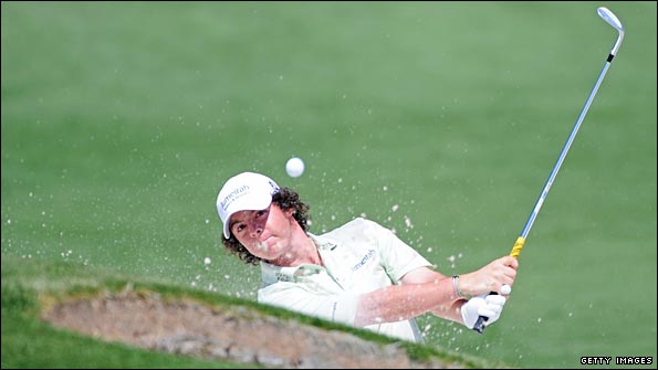 Rory McIlroy plays out of a bunker at the 2009 Masters