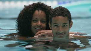 Tim and Helena in swimming pool
