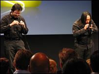 Smule guys demonstrating Ocarina app