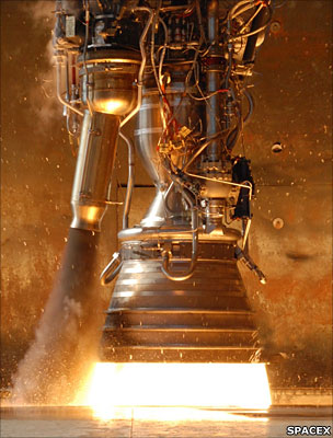 The Falcon rocket's Merlin engine under test