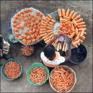 Beautifully displayed carrots on sale at a market in Lagos