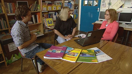 Rhodri Owen with travel agent Sue Watt and mum of four Leanne Hayball