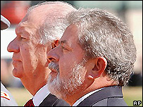 O presidente do Chile, Ricardo Lagos, (dir.) e o presidente Lula 