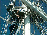 Sailors climbing the masts