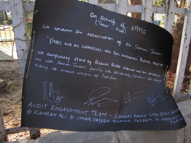 In Islamabad, a tribute to Salman Taseer across the road from where he was murdered.