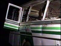 At least 20 people were killed in two bus blasts