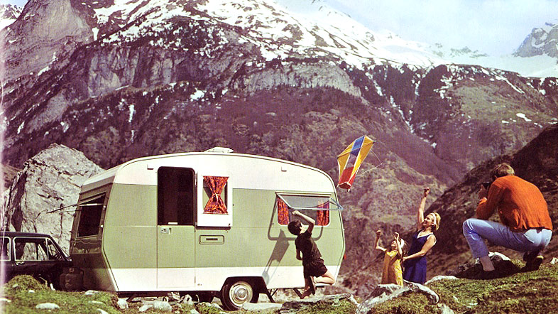 A family and their caravan abroad