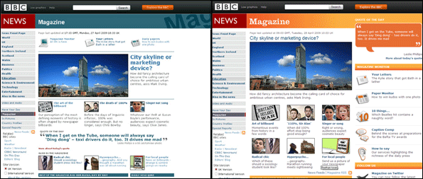 Screengrabs of the old and new Magazine