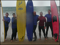 Jon and Alun with surf instructor, Matt 