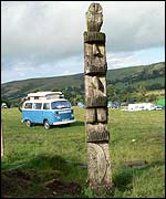 Tree-carved totem pole