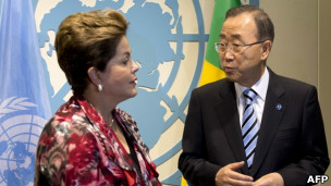 Dilma Rousseff com Ban Ki-moon na ONU (Foto: AFP)