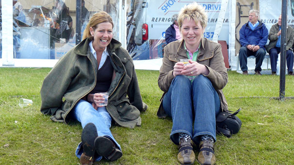 Heather Forsyth and Rachel Buckle enjoy a drink while they wait to show their Beltex sheep. Rachel is secretary of the Beltex Sheep Society.