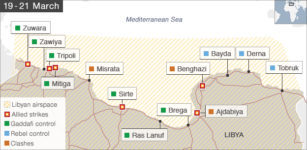 Map showing coalition air strikes in Libya