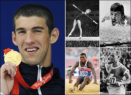 Michael Phelps, Larysa Latynina, Mark Spitz, Carl Lewis, Emile Zatopek