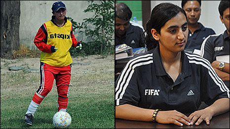 Khalida Popal. Photo on the left: Massoud Hossaini/AFP/Getty Images