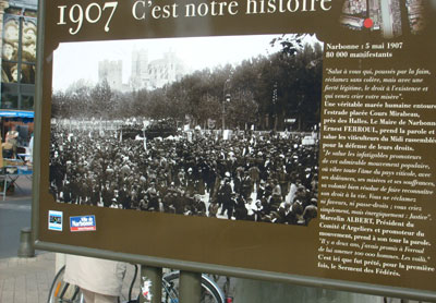 A plaque in Narbonne outlining the 'wine riots' of 1907