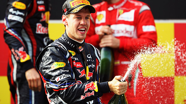 Sebastian Vettel celebrates winning the Turkish Grand Prix