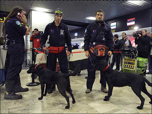 Funcionarios con perros entrenados