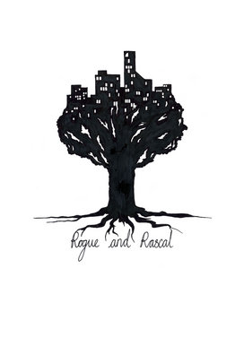 Silhouette of tree and city skyline