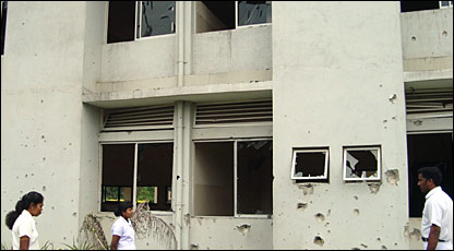 Damage to main building complex of Kilinochchi hospital after the shell attacks