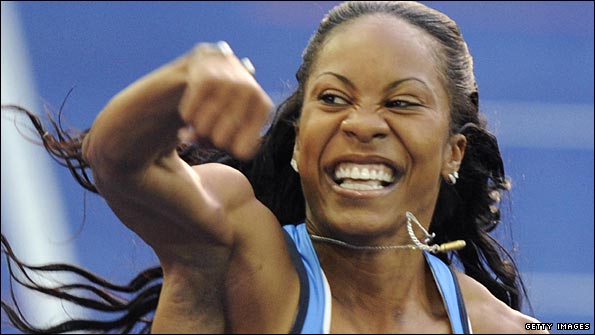Sanya Richards celebrates her win
