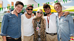 Jo with Mumford & Sons who performed in the Glastonbury Live Lounge