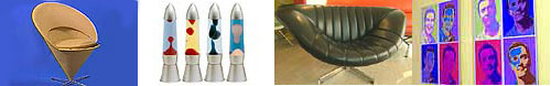 Panton chair, lava lamps, lips shaped chair, pop art