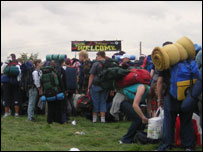 Festival-goers arriving at Bramham Park