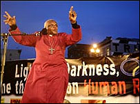 Archbishop Desmond Tutu protesting in San Francisco