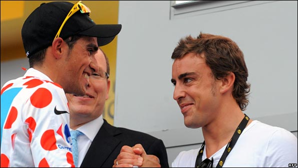 Cyclist Alberto Contador and Fernando Alonso