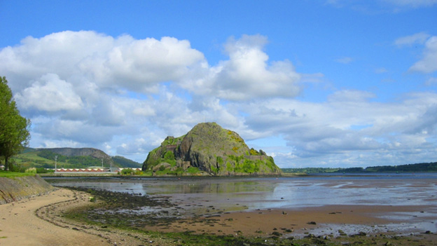 Dumbarton Rock from the north shore of the River Clyde