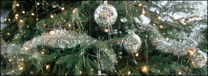 Christmas decorations on a tree.