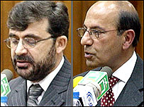 ضرار احمد مقبل (چپ) و سيد مخدوم رهين وزيران پيشنهادی حامد کرزی برای داخله و فرهنگ و جوانان