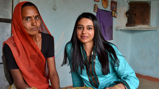 Mamta, a victim of domestic violence when she was a child bride, being interviewed by Nelufar Hedayat in India.