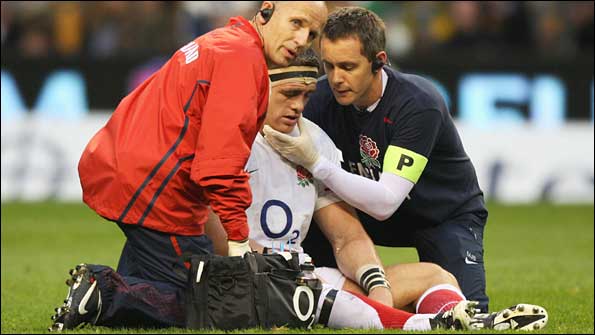 Andrew Sheridan receives treatment in the 2008 clash