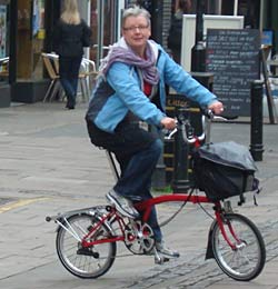 Nuala on her way to work on her bike