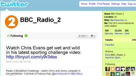 Screenshot of Radio 2 Twitter page