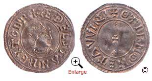 A silver penny from the reign of Athelstan, King of Mercia 757-796. Minted in London around 785. Obverse (left) reverse (right)