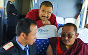 Monks onboard the train to Lhasa