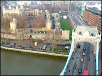 View of Tower of London from Tower Bridge