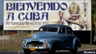 Cartel le da la bienvenida a Cuba al Papa Benedicto XVI