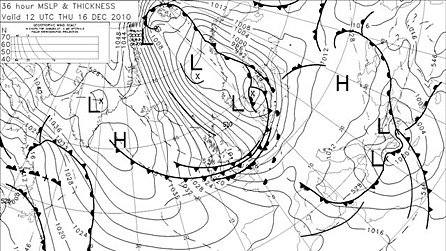 Forecast chart for midday Thursday