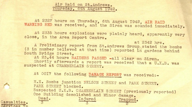 The Report describing the ARP response to the bombing in St Andrews.