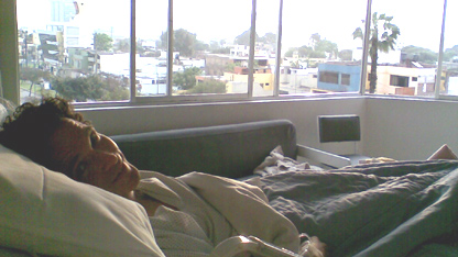 Matt in his hospital bed in Lima