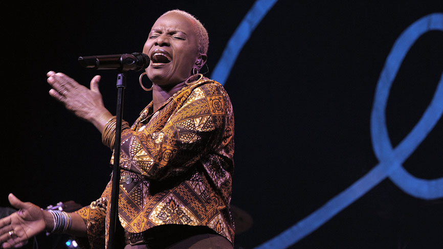 Angelique Kidjo live at the Old Fruitmarket. Photo by Louis Decarlo