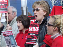 Protesters outside Endeavour House