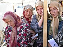 Uzbecké ženy v uprchlickém táboře v Kyrgyzstánu